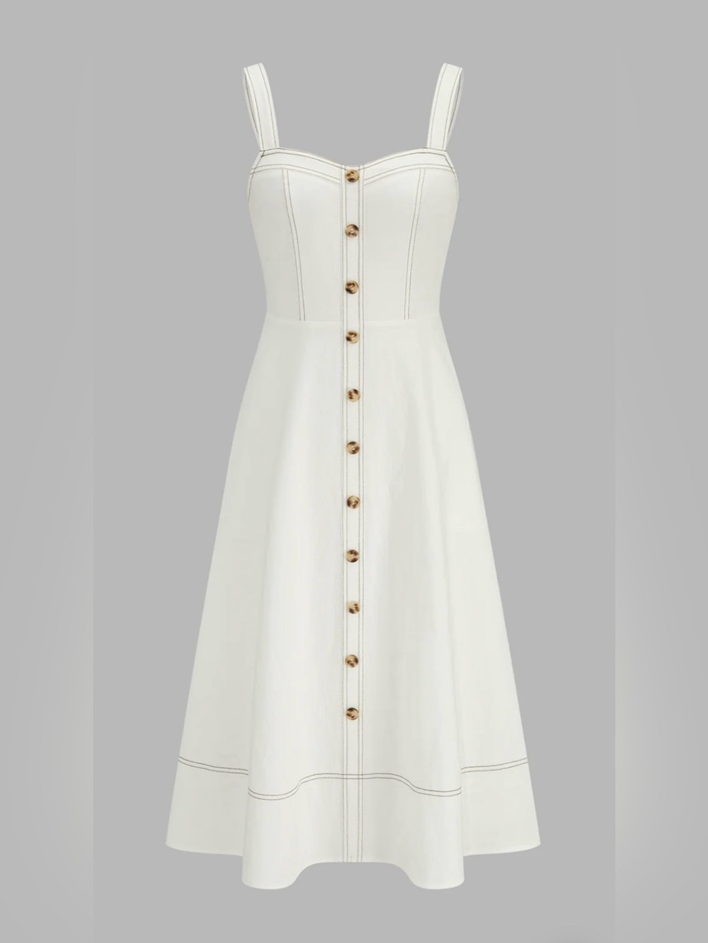 Commense Cream Button-Front Maxi Dress with Contrast Stitching